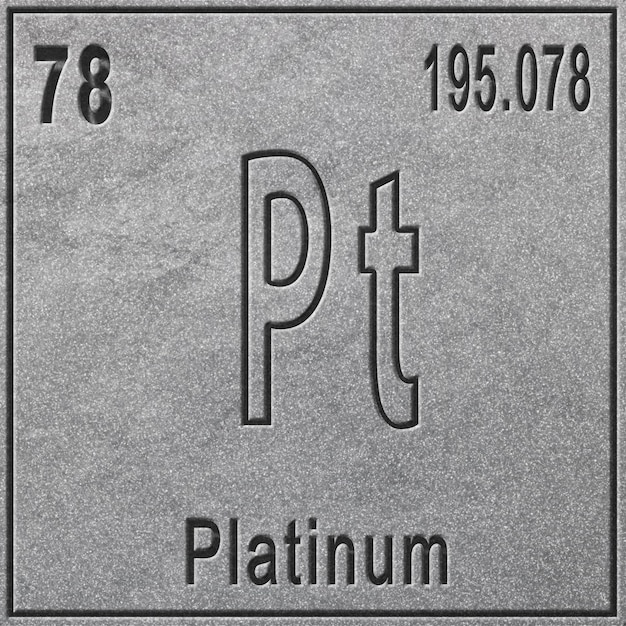 Elemento químico de platina, sinal com número atômico e peso atômico, elemento de tabela periódica, fundo prateado