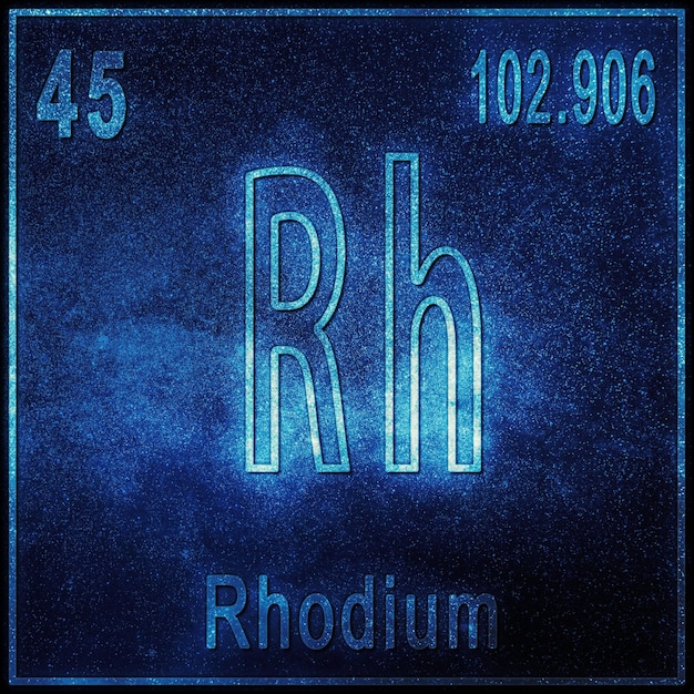 Elemento químico de ródio, Signo com número atômico e peso atômico, Elemento de tabela periódica