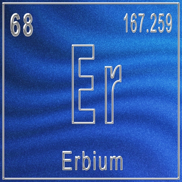 Elemento químico de erbio, signo con número atómico y peso atómico, elemento de la tabla periódica