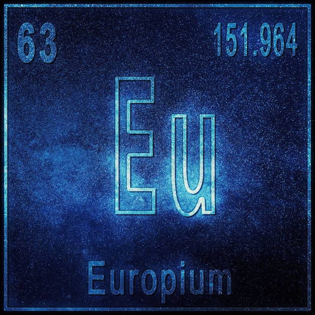 Foto elemento químico europio, signo con número atómico y peso atómico, elemento de tabla periódica