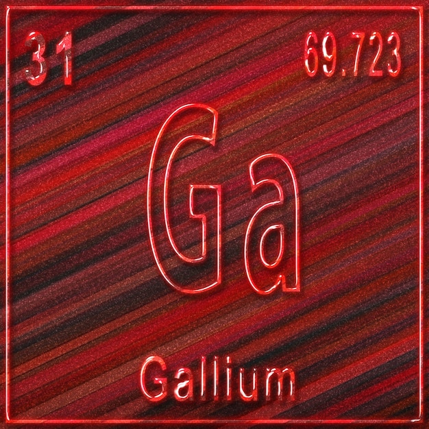 Elemento químico de galio, signo con número atómico y peso atómico, elemento de la tabla periódica