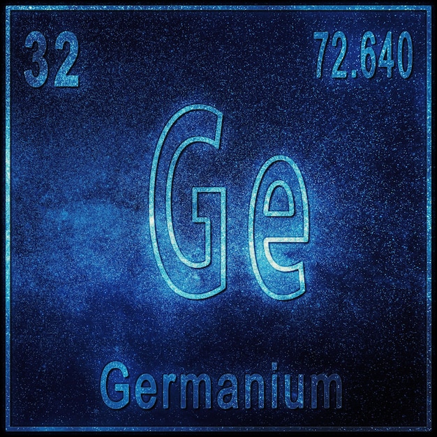 Elemento químico de germanio, signo con número atómico y peso atómico, elemento de la tabla periódica