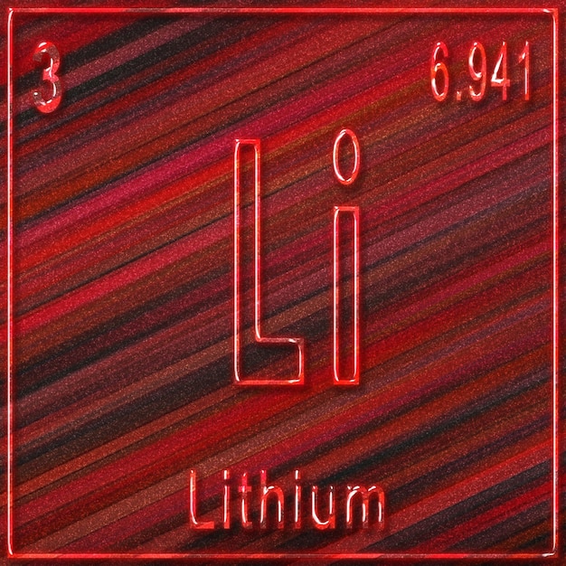 Elemento químico de litio, signo con número atómico y peso atómico, elemento de tabla periódica