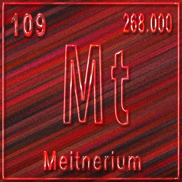 Elemento químico de meitnerio, signo con número atómico y peso atómico, elemento de la tabla periódica