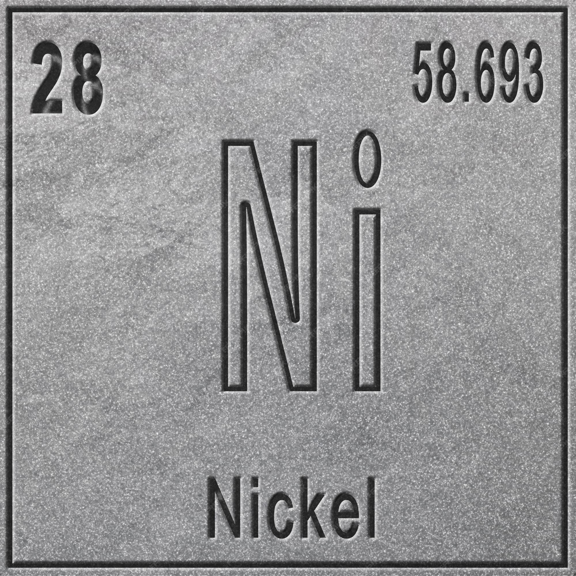 sistema exhaustivo Mentalmente Elemento químico de níquel, signo con número atómico y peso atómico,  elemento de tabla periódica, fondo plateado | Foto Premium