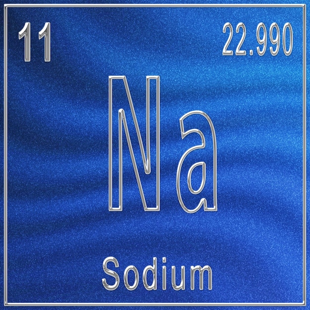 Elemento químico de sodio, signo con número atómico y peso atómico, elemento de la tabla periódica
