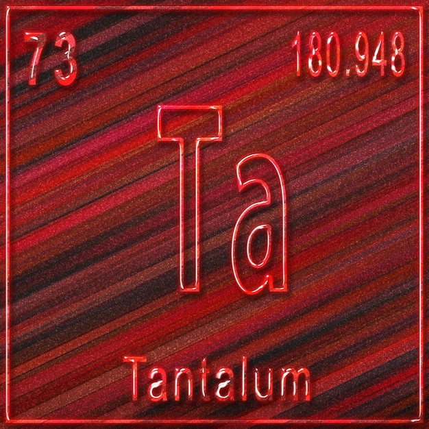 Elemento químico de tantalio, signo con número atómico y peso atómico, elemento de la tabla periódica