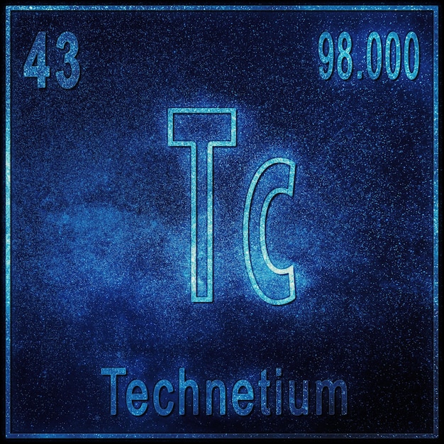 Elemento químico de tecnecio, signo con número atómico y peso atómico, elemento de tabla periódica