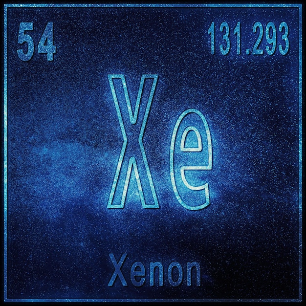 Elemento químico de xenón, signo con número atómico y peso atómico, elemento de la tabla periódica