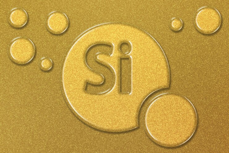 Foto elemento si silicio mineral complejo vitamínico suplemento dietético fondo dorado