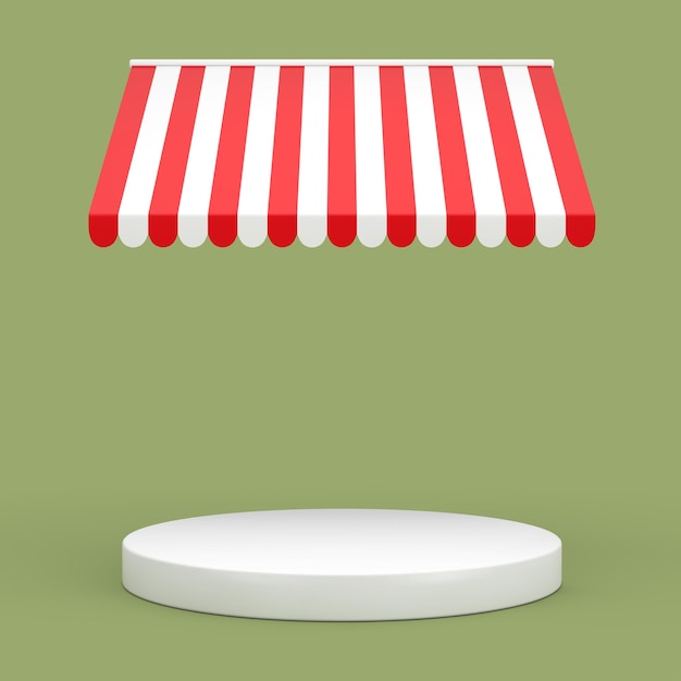 Elemento de toldo de dosel comercial a rayas para pancarta de carteles y publicidad con soporte de promoción Representación 3d