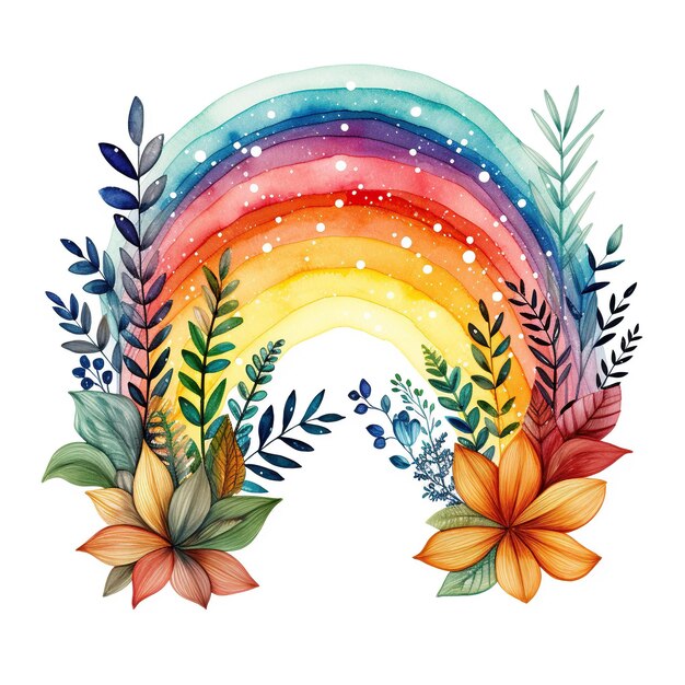 Foto elemento único de imágenes prediseñadas de arte floral de ilustración de arco iris de acuarela para diseño sobre fondo blanco