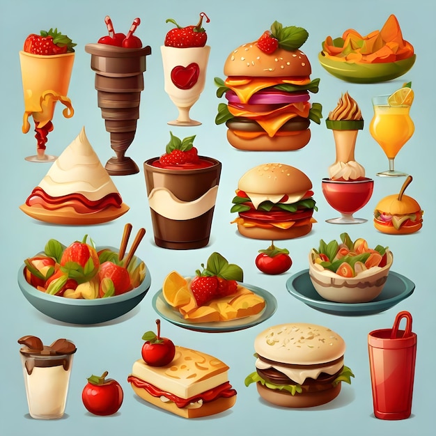 Foto los elementos de los alimentos sabrosos clipart elevate