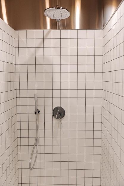 Elementos brancos da cabine de duche do interior na banheira