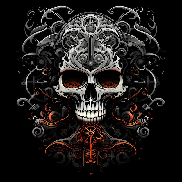elementos de calavera y steampunk diseño de tatuaje ilustración de arte oscuro aislado sobre fondo negro