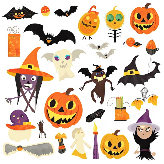 Foto elementos de clipart de halloween com fundo branco