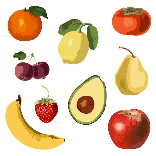 Elementos de design da coleção de adesivos de frutas tropicais vetorizadas