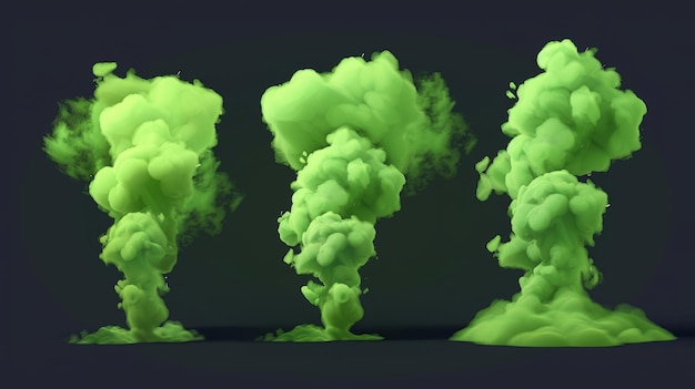 Elementos de design de fumaça de miasma de lixo cheiroso isolado 3d conjunto de ilustrações modernas de fumaço verde realista cheiro mau cheiro ou nuvens de gás venenoso cheiro de vapor tóxico químico respiração ou cheiro de suor