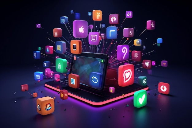 Elementos de ícones de marketing de mídia social com Generative ai