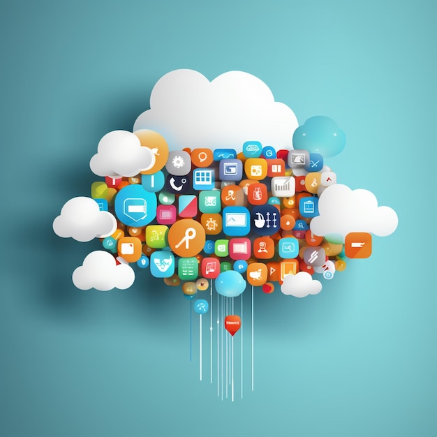 Elementos de mídia social em forma de nuvem em estilo plano