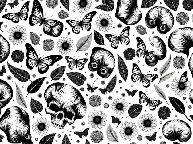 Foto elementos de moda com um efeito de fotocópia retro elementos y2k para design flores de crânio borboletas