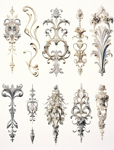 Foto elementos de ornamento barroco vintage para design redemoinhos de ornamento barroco