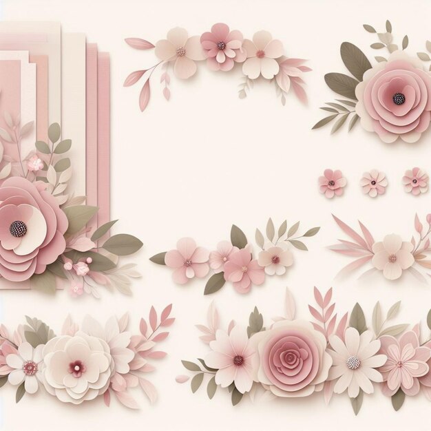 Foto elementos de papel digital para flores scrapbook na borda com tons rosa suave