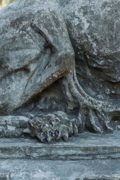 Foto elementos de uma escultura de pedra de um leão