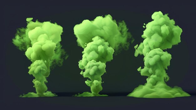 Elementos de diseño de humo de miasma de basura olorosa aislada 3d conjunto de ilustraciones modernas de humo verde realista mal olor o nubes de gas venenoso olor químico vapor tóxico olor aliento o olor a sudor