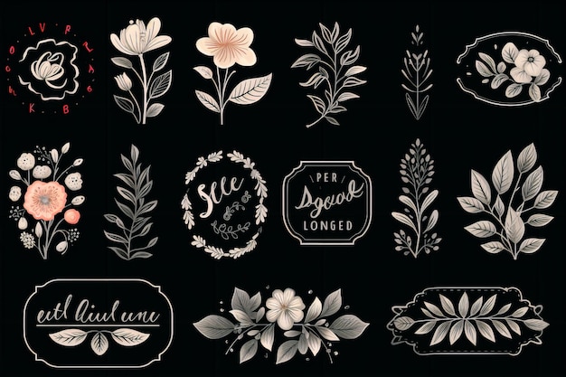 Foto los elementos de la etiqueta floral popular de boho blooms chalkboard