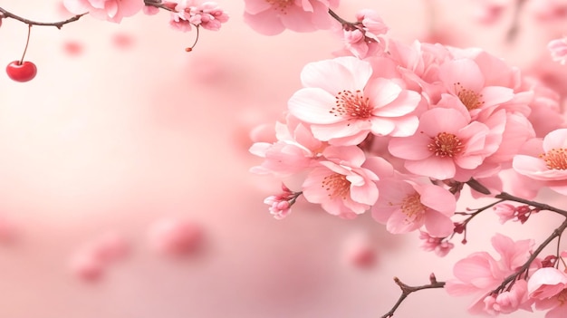 Los elementos florales realistas de cereza rosa o albaricoque caen en el fondo