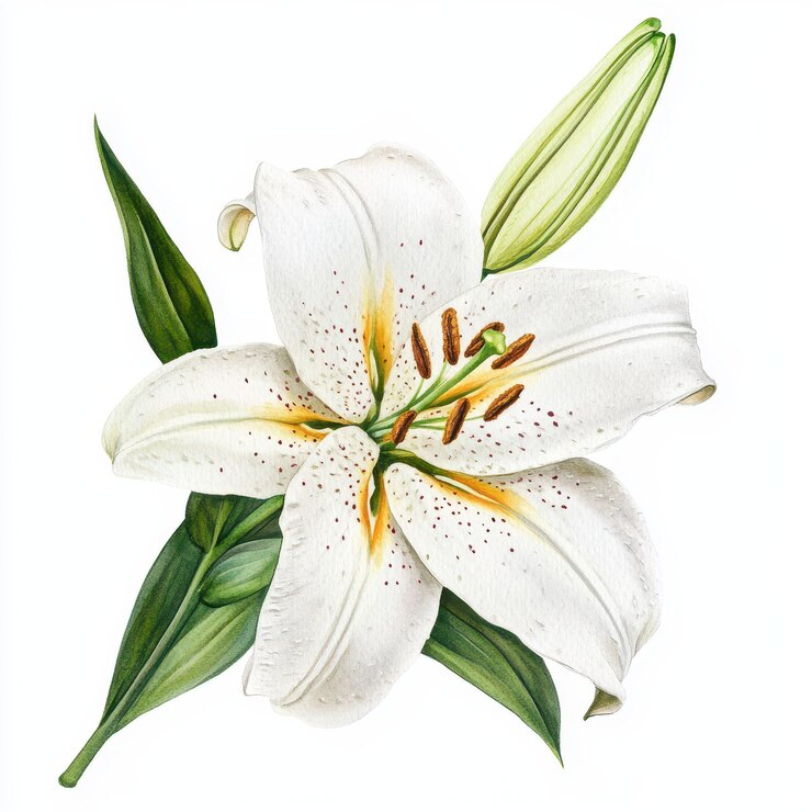 Elementos de flores de acuarela de lirio blanco puro aislados en fondo blanco para diseños