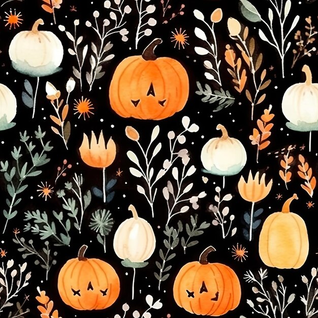 Elementos de flores y Halloween vector simple pintado a mano acuarela estilo de ilustración acuarela