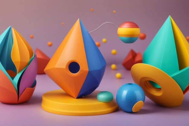 Elementos geométricos extraños patrones coloridos en 3D