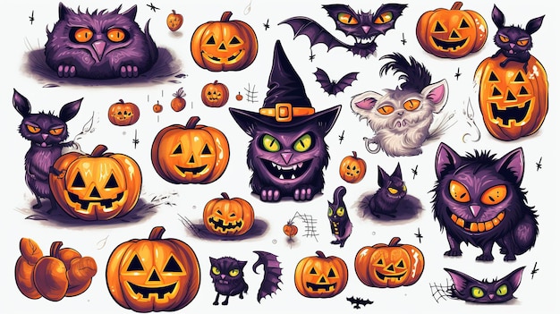 Elementos gráficos de Halloween de fantasmas de abóboras e zumbis