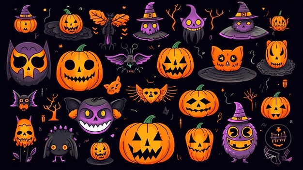 Elementos gráficos de Halloween de fantasmas de abóboras e zumbis