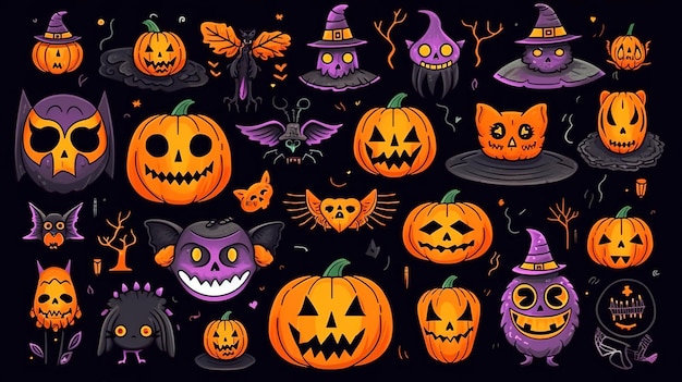 Elementos gráficos de Halloween de fantasmas de calabazas y zombis