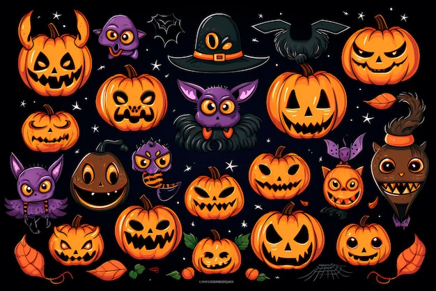 Elementos gráficos sobre el tema de Halloween Personajes de Halloween Fondo de pantalla de patrón AI