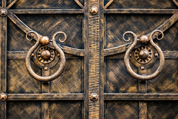 Elementos de hierro forjado ornamentados de decoración de puerta de metal.