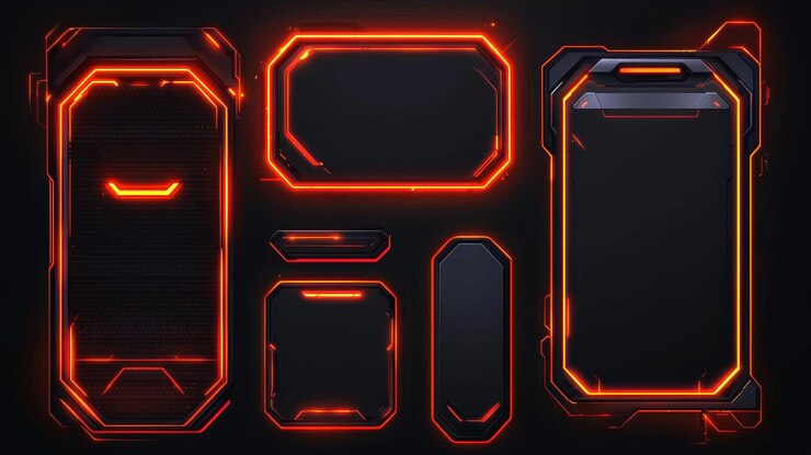 Foto elementos de interfaz de ciencia ficción futuristas con brillo de neón naranja