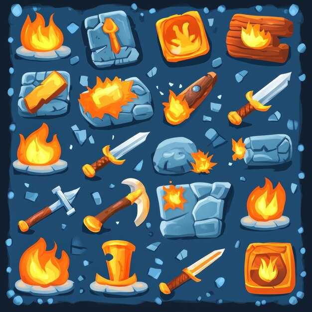 Elementos del juego de dibujos animados Conjunto de activos del juego Ilustración vectorial