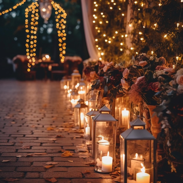 Elementos luxuosos de decoração de casamento para cerimônia noturna ao ar livre