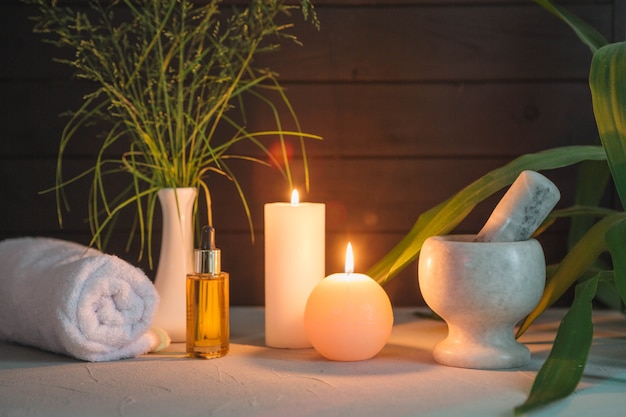 Foto elementos naturais para spa com velas