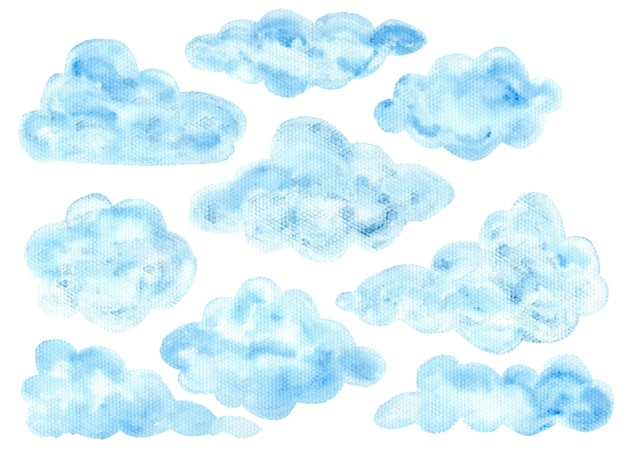 Foto elementos de nube con textura esponjosa azul acuarela colorida linda para niños diseño de impresión