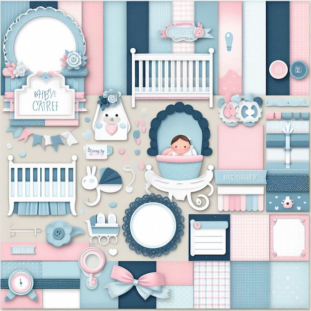 Elementos de papel digital para cuarto infantil Libro de recortes en toneladas de preto rosa laranja rojo