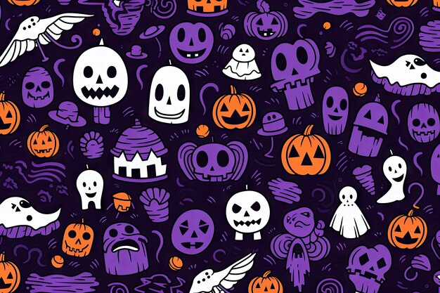 Los elementos de primer plano del patrón de Doodle de Halloween