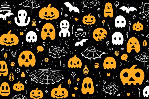 Los elementos de primer plano del patrón de Doodle de Halloween