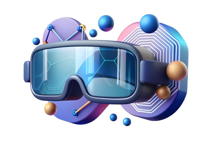 Foto elementos de realidad virtual impulsados por ia diseño vectorial abstracto plano con gafas de realidad virtual y patte inmersivo