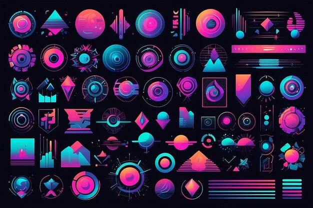 Elementos retro futuristas para el diseño Gran colección de símbolos y objetos geométricos gráficos abstractos al estilo y2k