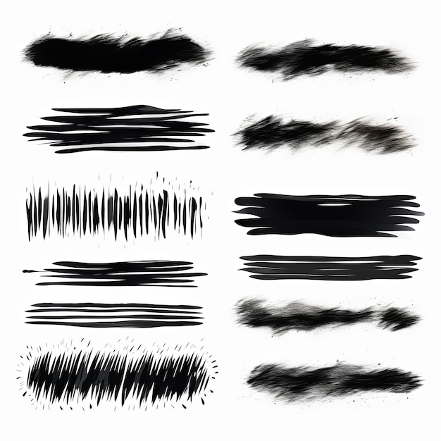 Foto elementos de trazo de pincel negro sobre fondo blanco